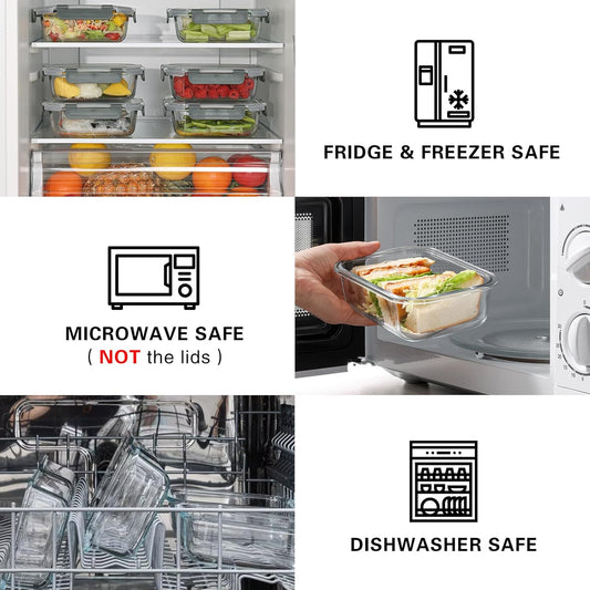 5 Pack 36 Oz Glass Meal Prep Containers with Lids, Reusable Glass Food Storage Airtight Lunch Containers with Lids, Leak Proof, Microwave, Oven, Freezer and Dishwasher Safe (Gray)