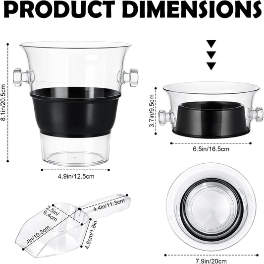 4 Liter Clear Acrylic Collapsible Ice Bucket with Handles for Travel Foldable Durable Thick Wine Champagne Bucket with Scoop Chiller for Bar, Parties, Bbqs, Weddings, Picnics, Outdoors
