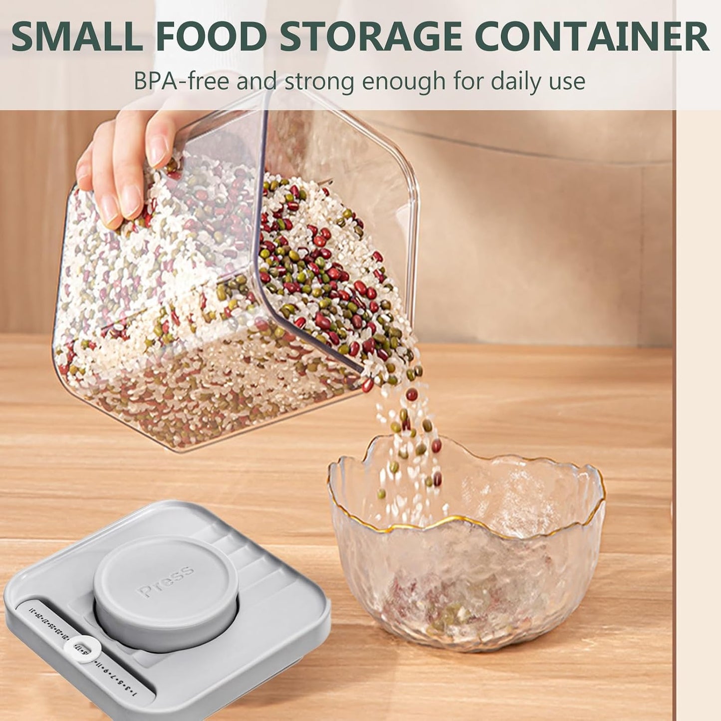 WRINGKIT Set of 4 Airtight Food Storage Containers, 0.58 Qt Small Cereal Snacks Container with Lids, Leak Proof Stackable Flour Sugar Canisters for Pantry, Spices, Candy, One Button Opening, 550ml