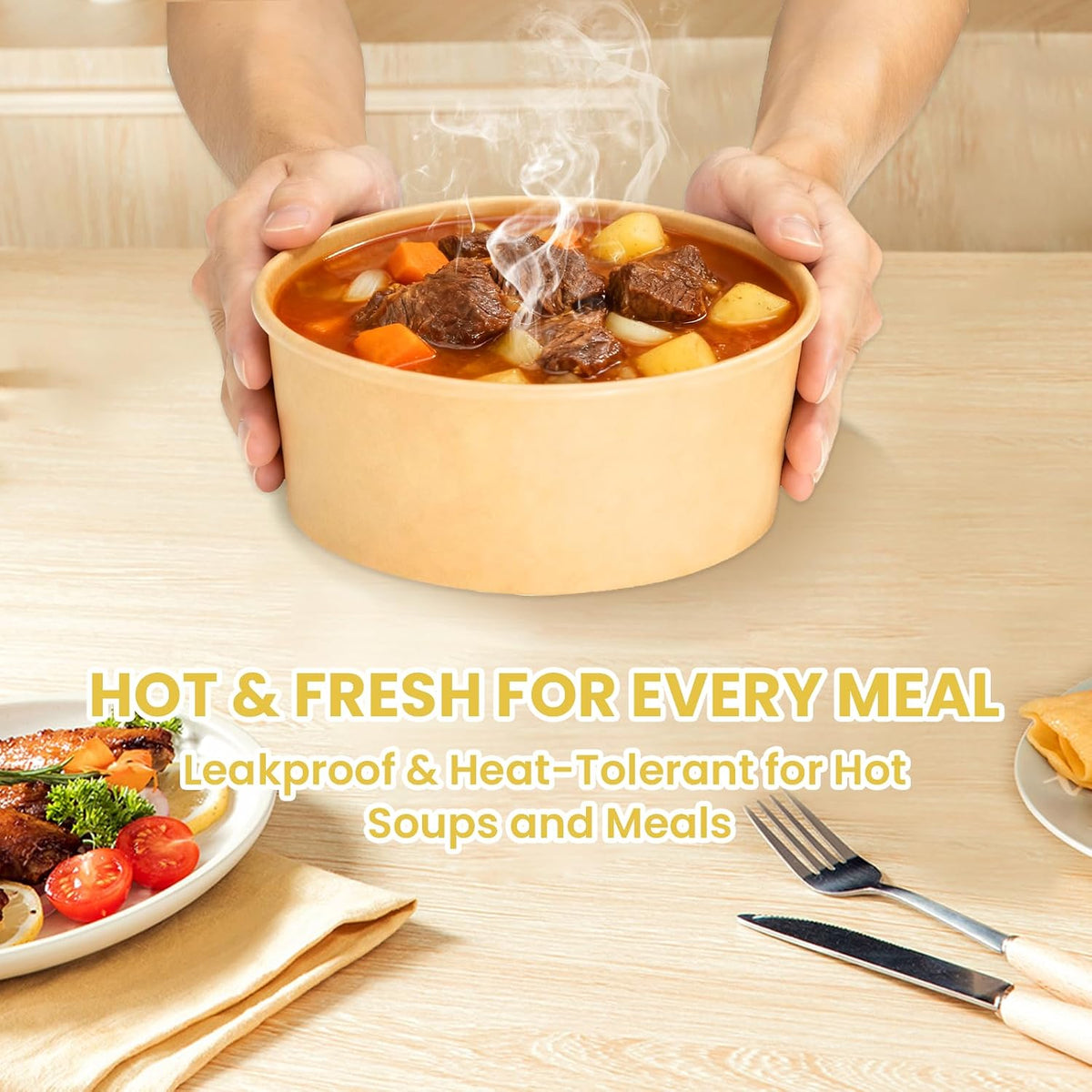 34 oz Paper Bowls with Lids, 50 Count Disposable Meal Prep Containers
