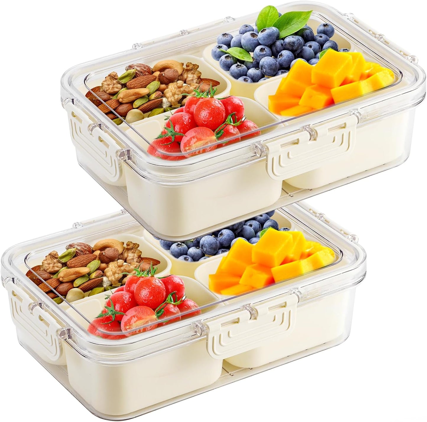 Divided Serving Tray with Lid and Handle, Snackle Box Container mit 4 Compartments Clear Serving Platters and Trays,Snack Platters for Veggie Fruits Snacks Nuts, for Picnic Party Travel