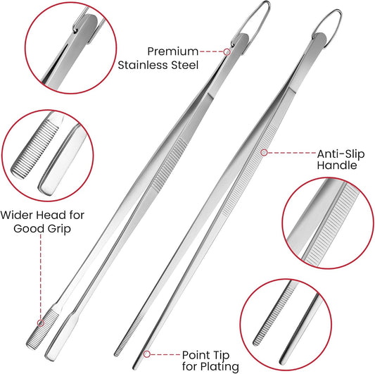 12-Inch Long Kitchen Tweezers, Stainless Steel Cooking Tongs