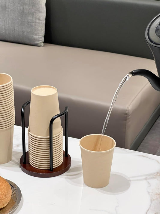 Wood Cup Holder for Cups (Under 3.35in Diameter), Stylish Walnut Disposable Cup Dispenser, Plastic Mouthwash Cup Storage Organizer -Perfect for Office, Kitchen, Gym, School or Cafes