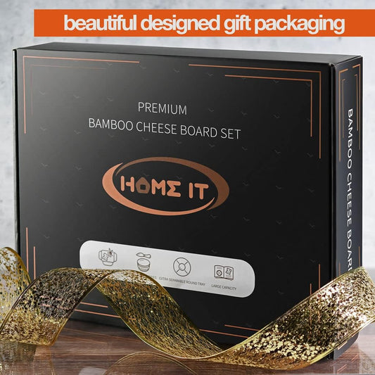 Bamboo Charcuterie Boards Gift Set - Simple Meat and Cheese Board Set with Charcuterie Board Accessories, Valentines Day Gifts, Unique House Warming Gifts New Home - Home it