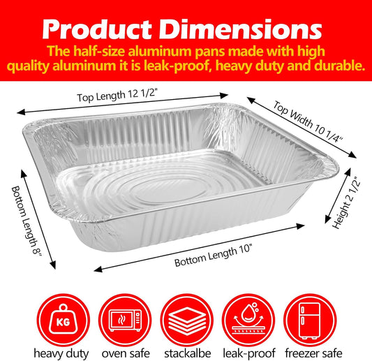 9x13 Aluminum Foil Pans with Lid, 10 Pack Disposable Trays Half Size Heavy Duty Tin Pans Deep Food Containers For Cooking, Meal Prep, Baking, Roasting, Chafing, Heating or Steam Table