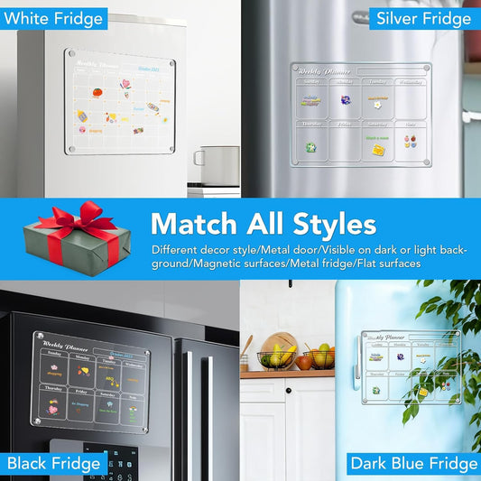 MIKEDE Magnetic Calendar for Refrigerator, 4 Pack Strong Magnets Dry Erase Board Set, 6 Colorful Markers, Acrylic Calendar for Fridge Family Planning Whiteboard Wall, Magnet Pen Holder
