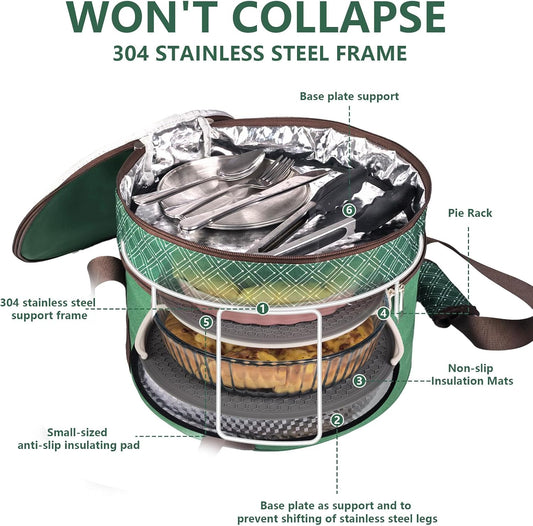 Pie Carrier With A Lid And Handle, With A Hard Edge That Won'T Collapse, Round Insulated Casserole Carrier,It Is Suitable For The Safe Transportation Of Cold And Hot Food (Red)