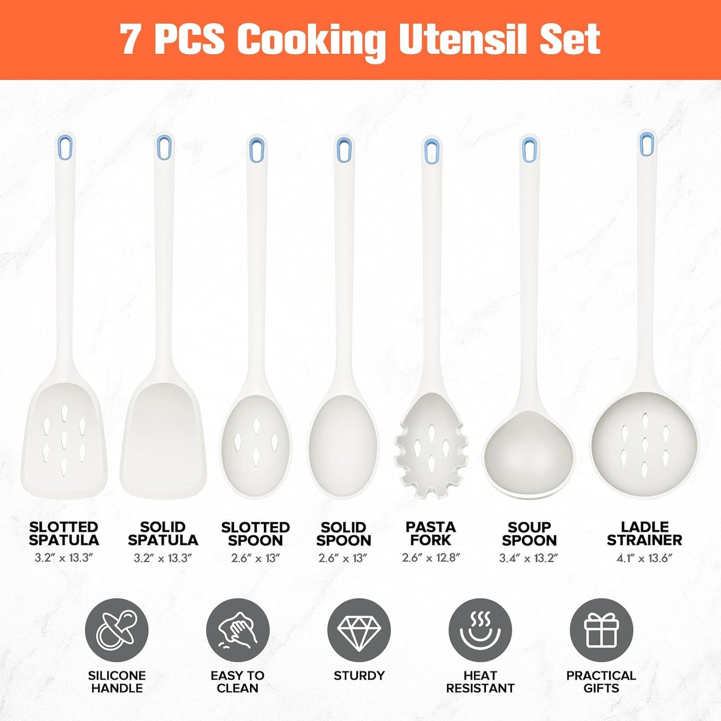 Large Silicone Utensils Set of 7 for Cooking,No Scratch for Nonstick Cookware,Pasta Server,Spaghetti Spoon,Slotted Spoon&Spatula,Solid Spoon&Spatula,Skimmer,Soup Ladle BPA Free Heat Resistant (Green)