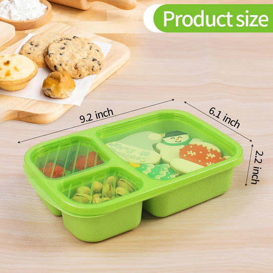buluker 4 Pack Bento Lunch Box Set 3 Compartment Food Storage Containers Wheat Straw Meal Prep Lunch Box Plastic Food Storage Containers, Microwave and Dishwasher Safe (light colour)