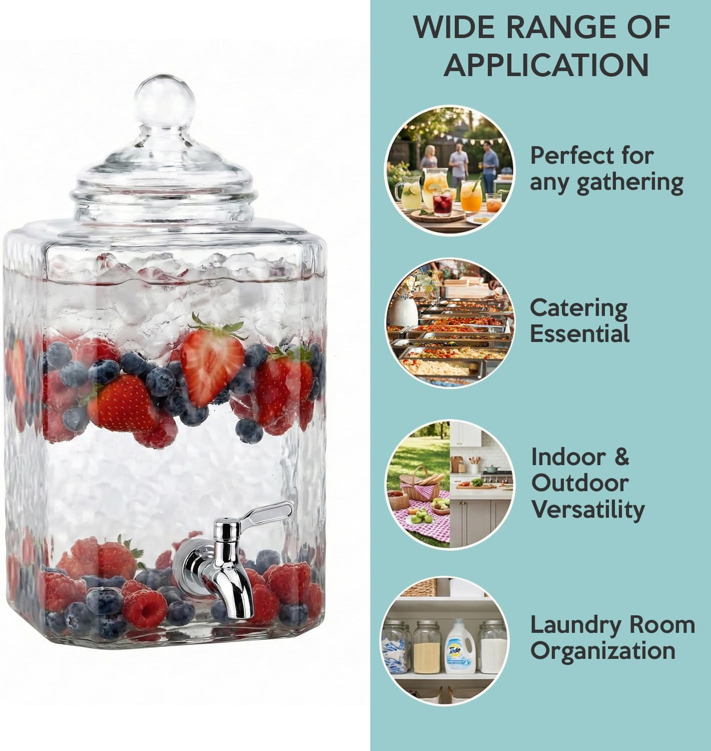 Style Setter Premium Glass Drink Beverage Dispensers - 1.5 Gal, Set of 3 | Dispenser Set with Metal Stand for Parties Cold Drinks, Lemonade, Cocktails, Juice – Party Glass Drink Dispenser Station