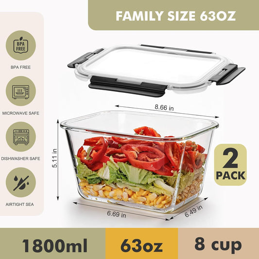 Liuruiyu 8 Pack 36OZ Glass Food Storage Containers with Lids, Meal Prep Containers, Airtight Bento Boxes with Leak Proof Locking for Microwave, Oven, Freezer and Dishwasher, BPA Free