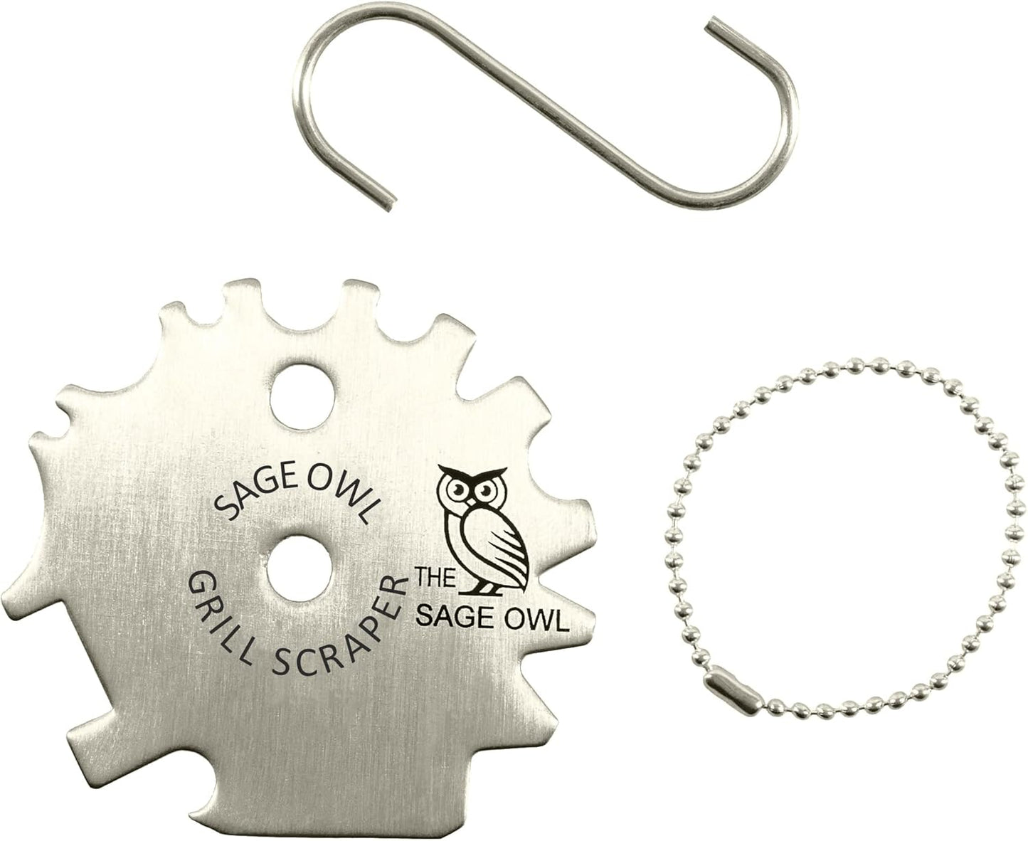 Sage Owl Bristle-Free Stainless Steel BBQ Grill Scraper – Safe Universal Grill Cleaner for Outdoor Grills, Smoker Accessories, Kitchen Gadgets, and Grilling Tools Cooking Stocking Stuffers for Men