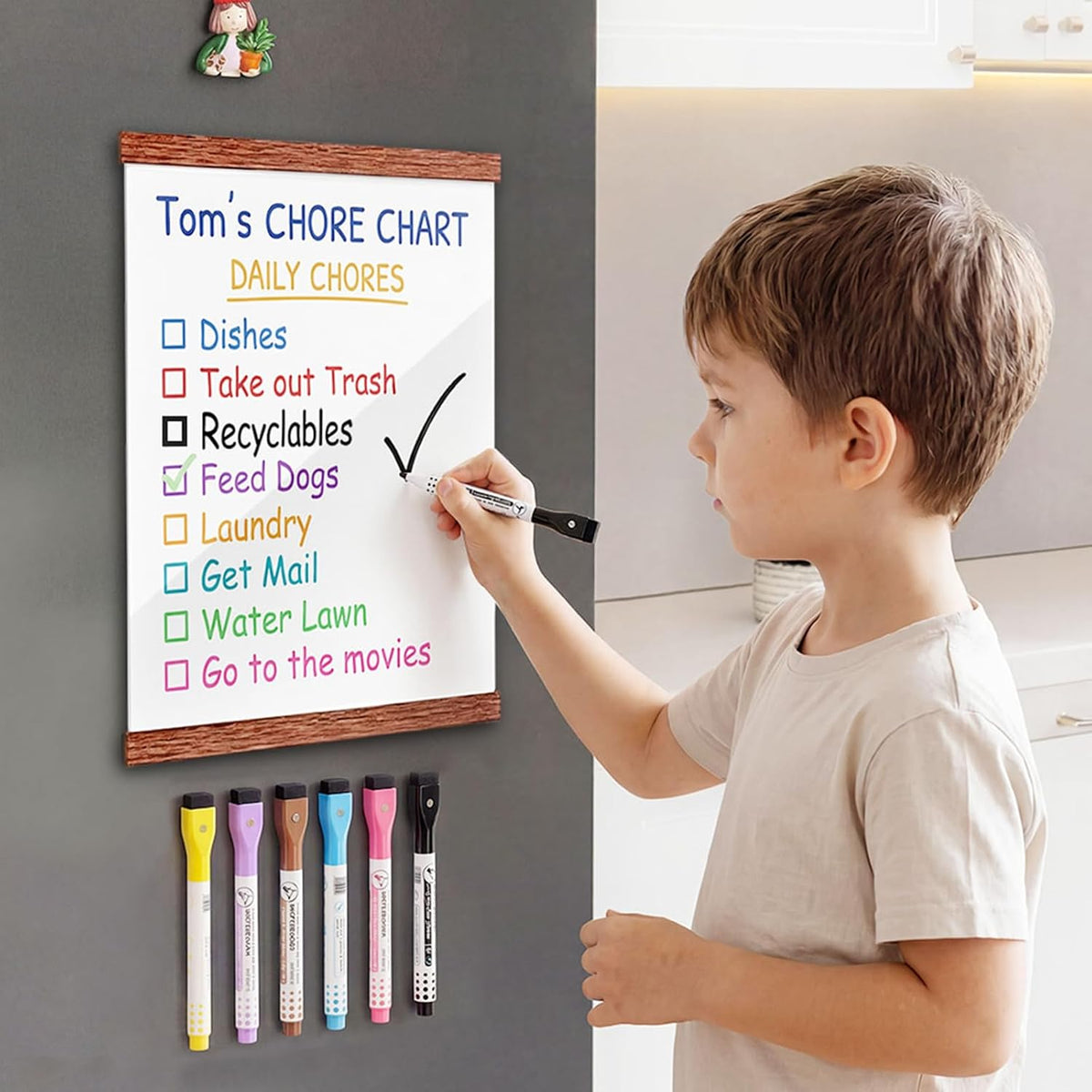 Fullin 12.6x8.3in Magnetic Whiteboard for Fridge - DIY Acrylic Fridge Calendar Board with 2 Printable Letter Size Templates, Dry Erase Marker, Weekly Monthly Planner for Kitchen