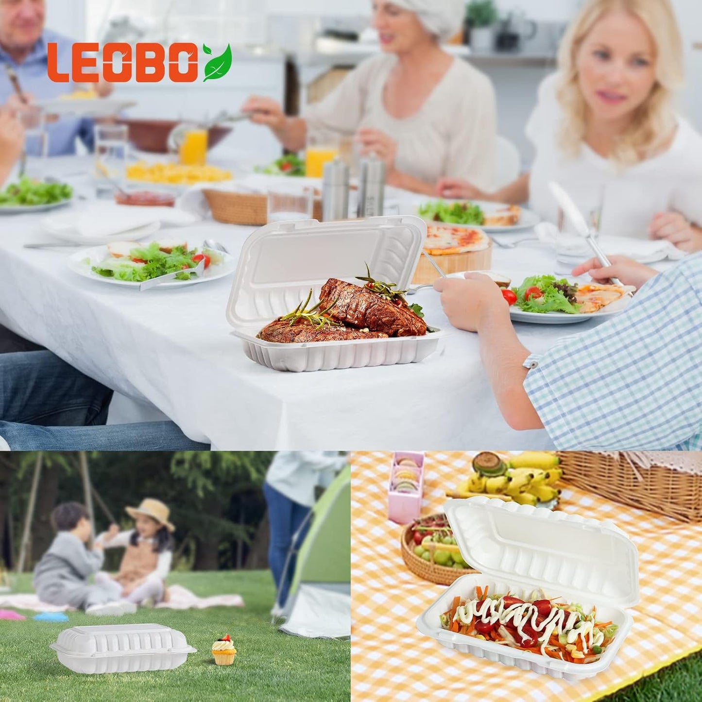 Takeout Container Mineral Filled PP Plastic - 7.8 Inch 30oz 65 Pack BPA Free 3 Compartments Shrink Wrap Bento Box | Freezer & Microwave Safe for Picnic | Black Reusable & Disposable Containers