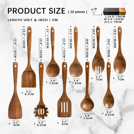 Wooden Spoons for Cooking, 10-Piece Acacia Wood Cooking Utensil Set