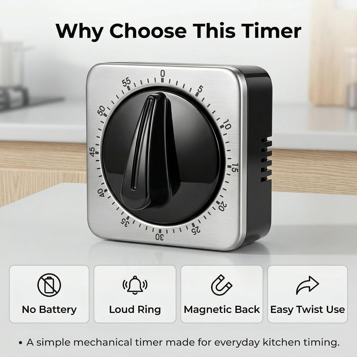 Searon Kitchen Timers for Cooking, Mechanical Wind-Up Timer, Magnetic