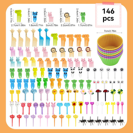 146 Pcs Animal Food Picks Bento Deco Set for Lunch Box Decoration Mini Cute Fruit Toothpicks Lunch Accessories Reusable Lunchbox Picks