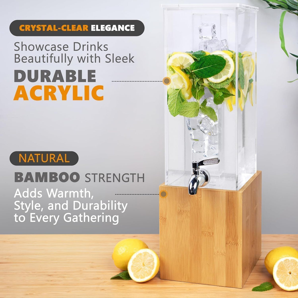 KSESTOR Acrylic Drink Dispenser - 1.25 Gal with Stand and Ice Core