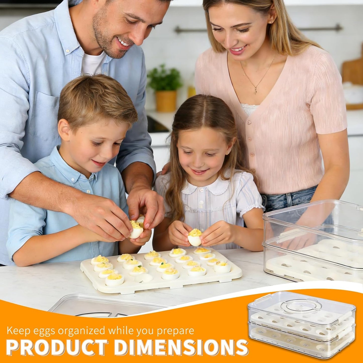 Deviled Egg Containers with Lid, 2 Layer Plastic Clear Deviled Egg Carrier with Lid, Storage 40 Eggs, Durable Eggs Holder with Handle for Easy Carry, Portable Tray Platter for Fridge, Travel and Party