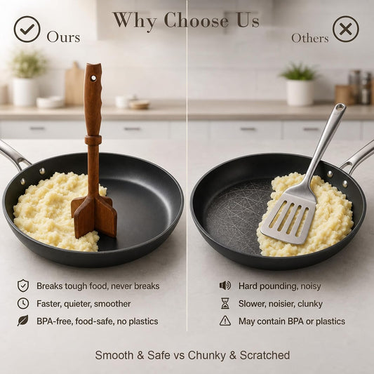 VAESIDA Wooden Ground Beef Masher/Chopper Tool, Solid Wood Meat Smasher