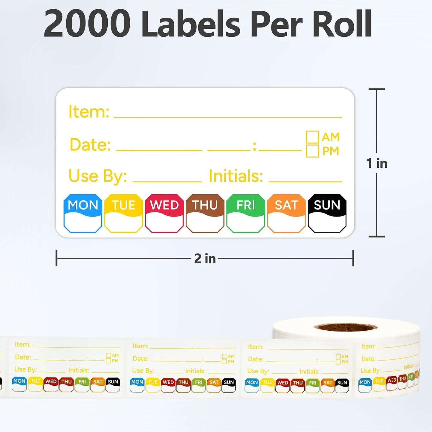 500 Pcs 1 inch X 2 inch Restaurant Quality Shelf Life Food Rotation Labels, Self-Adhesive Removable for Reusable Containers, Food Safety Date Sticker, Leftover Labels (1 * 2in-500pc-Yellow6)