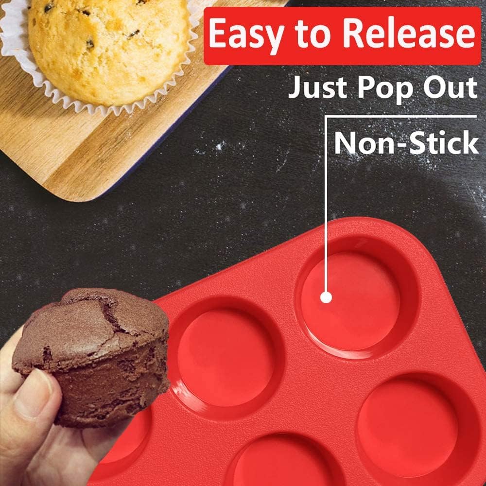 Walfos Silicone Muffin Pan - 6 Cup Non-Stick Silicone Cupcake Pan, Just PoP Out! Food Grade and BPA Free Baking Cups, Perfect for Egg Muffin, Cupcake, Dishwasher Safe (2 Pack Muffin Pan)
