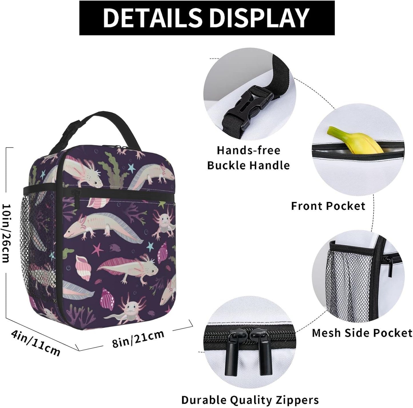 Purple Axolotl Lunch Box Lunch Box Reusable Insulated Totes Lunch Bag Thermal Cooler For Boy Girls School Men Women Beach Picnic Travel