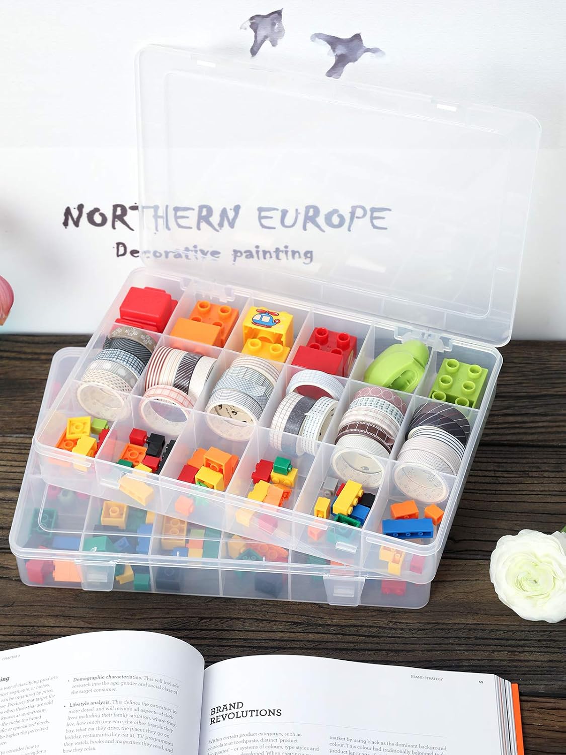2 PCS Plastic Organizer Box, Clear Plastic Organizer, Organizer Box with Adjustable Dividers, 18 Grids Bead Organizer, Jewelry Storage Box, Small Clear Storage Bins, Lightweight Craft Organizer