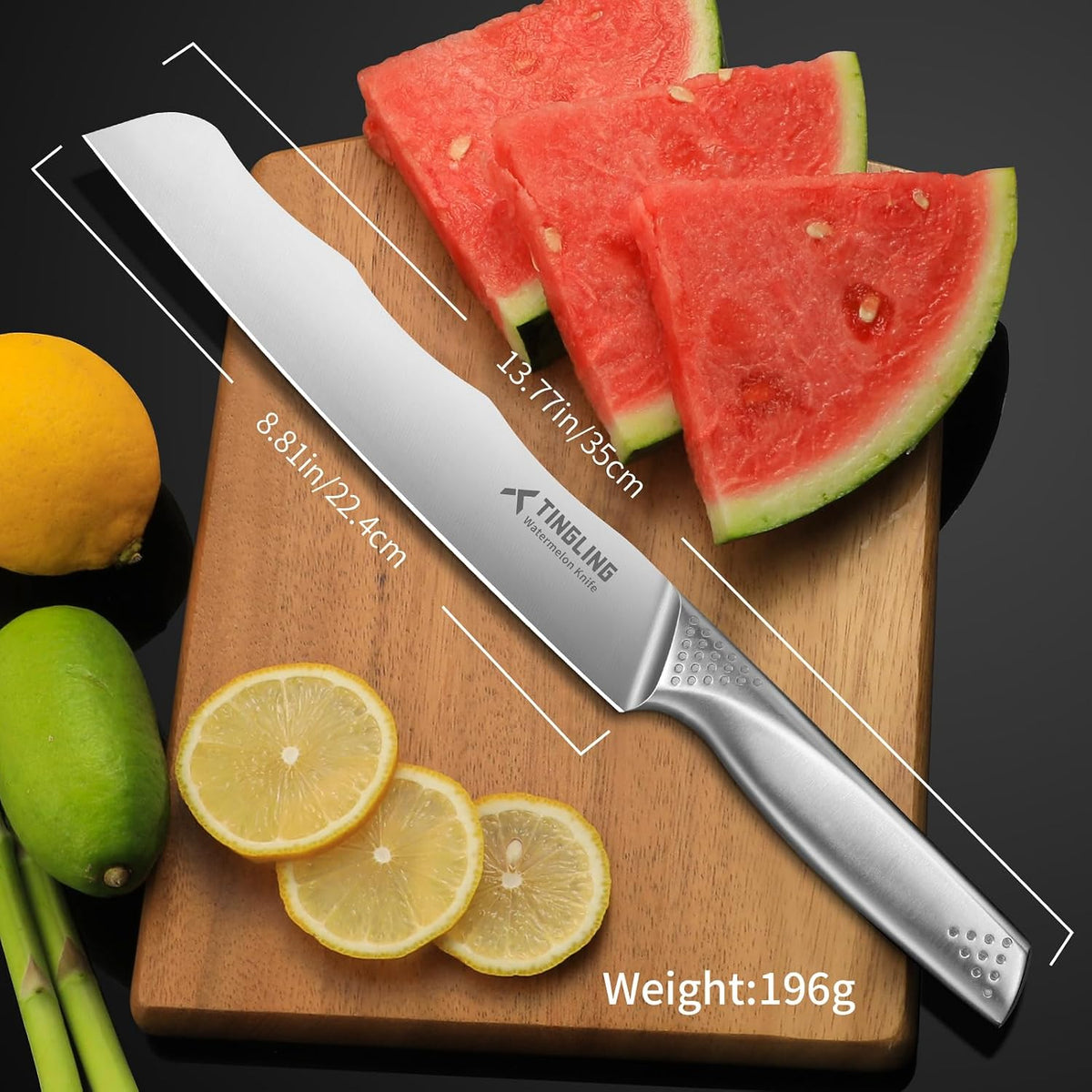 Tingling Watermelon Knife with Sheath Stainless Steel: Watermelon Slicer and Cutter Tool - Kitchen Fruit Knife for Melon and Cantaloupe Slicing and Carving Brisket
