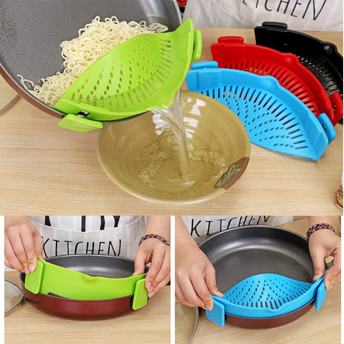 Snap Strainer Clip-on for Pots Pans, Clip on Pot Strainer