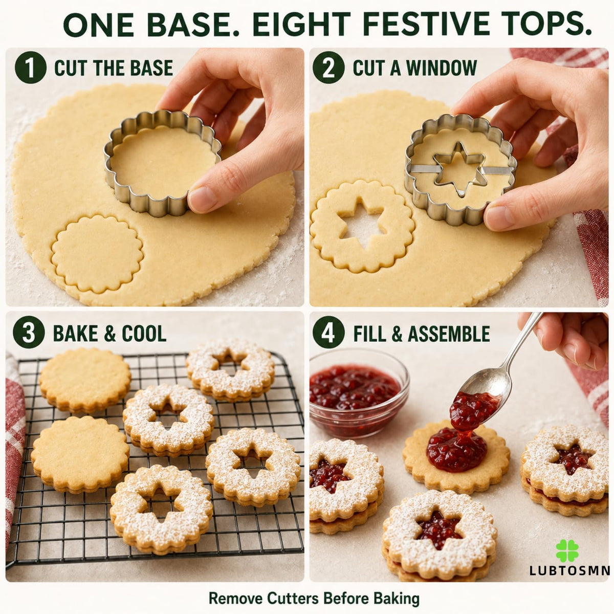 LUBTOSMN 9-Piece Christmas Linzer Cookie Cutter Set, 1.77-Inch