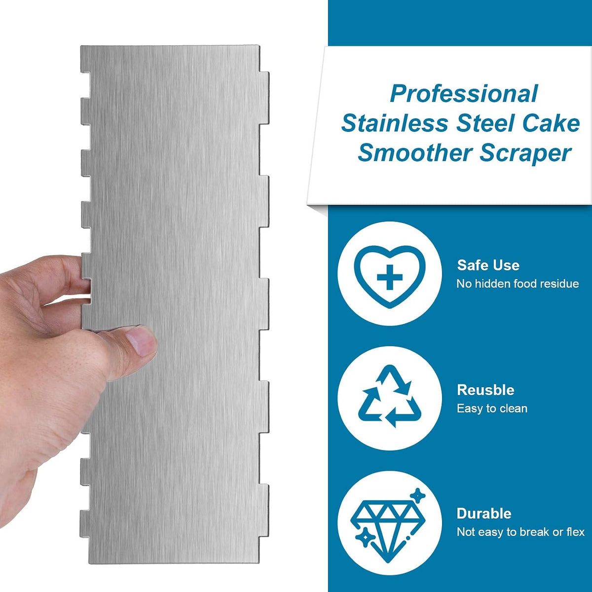 Patelai 3 Pcs Stainless Steel Cake Scraper, Double Pattern Edges