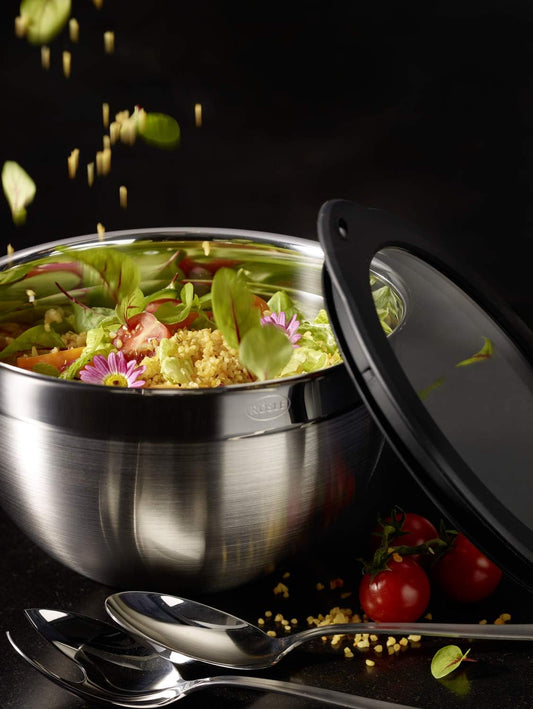 RΓSLE Bowl Set of 3 Large Food Storage Lids (Diameter 16, 20, 24 cm), High-Quality, Elegant, Stainless Steel for Preparing and Storing Food, Dishwasher Safe