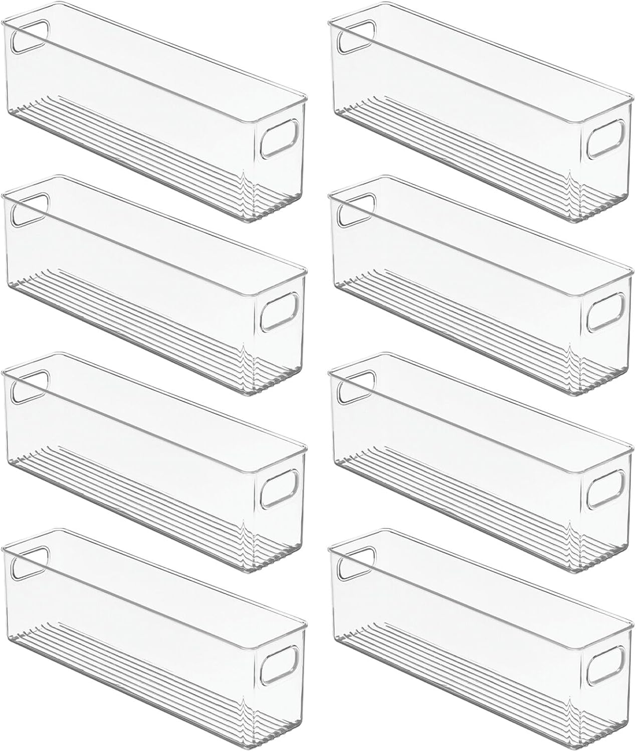mDesign Plastic Bathroom Storage Container Bins w/ Handles - Closet, Cabinet, Vanity, Cupboard Shelf Organization, Hair Tools Accessory Organizer - Ligne Collection; Clear, 5x3.75x16 (Pack of 8)