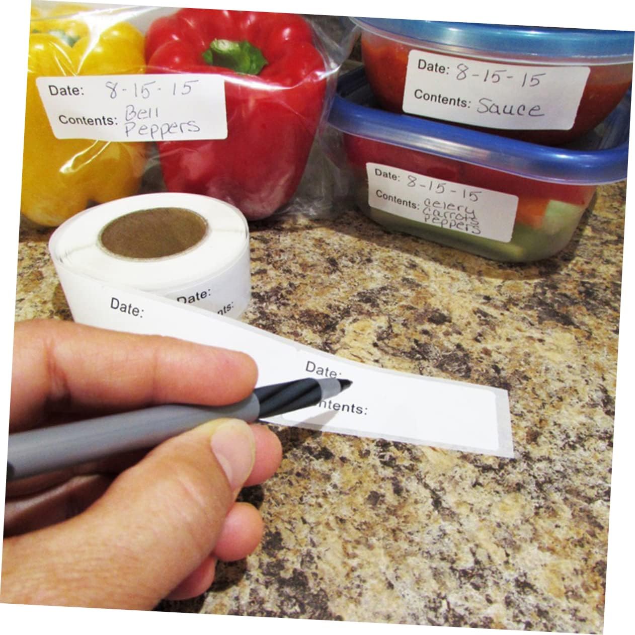 Ciieeo 1roll English Record Date Stickers Self-Adhesive Pastes for Kitchen Organization for Food Storage and Crafting Easy to Use Natural Unique Design