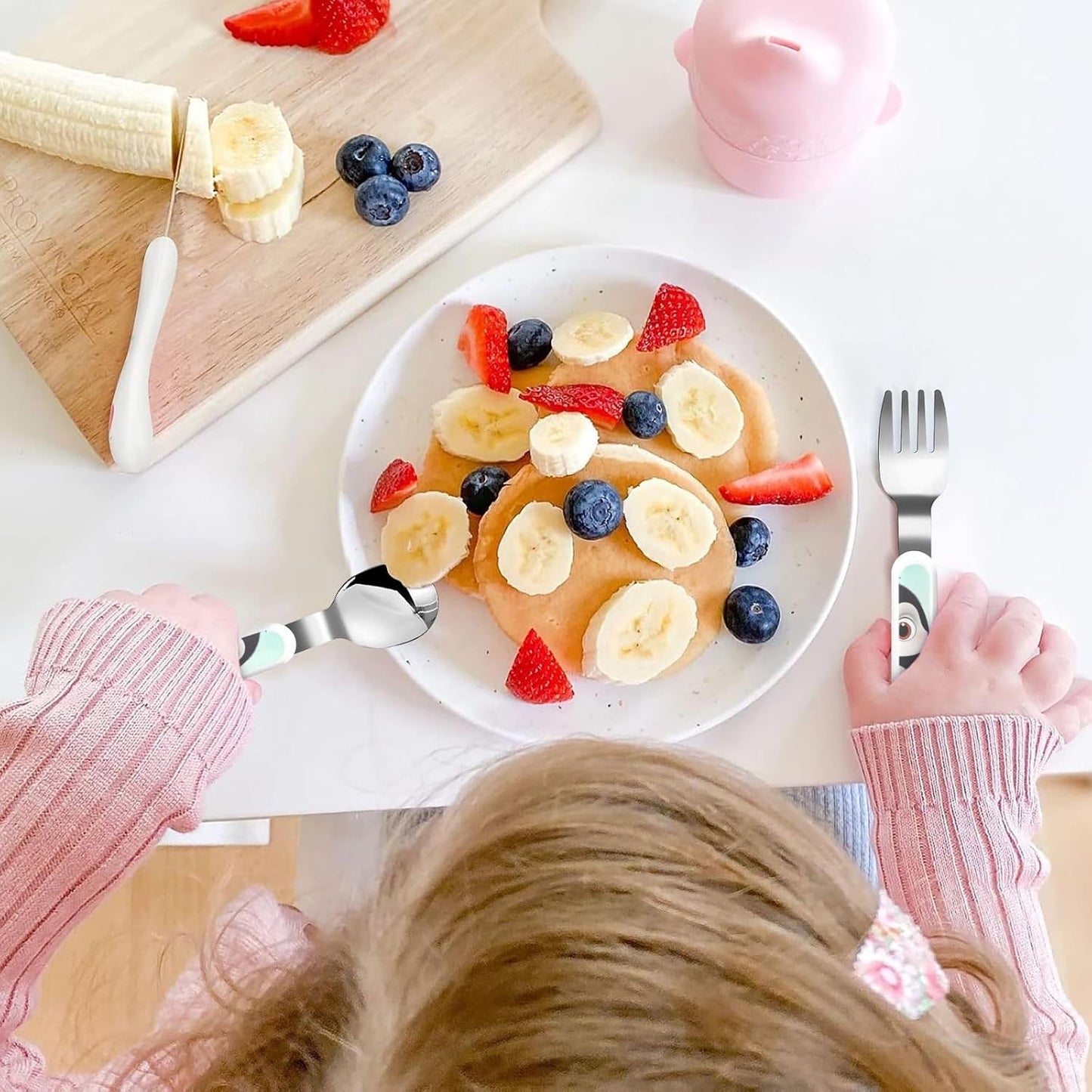 3-Piece Children Utensils Set Five cute penguins Knife Spoon Fork Set Stainless Steel Silverware Set Easy-Grip Reusable Utensils Set Child Flatware Set with Case for Lunch Travel