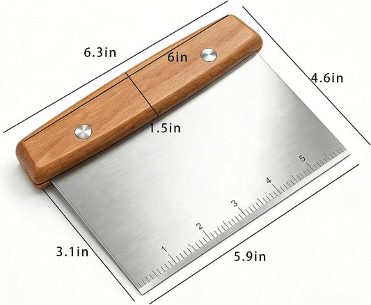 stainless steel bench scraper,dough scraper for bread, pizza dough cutter, baking and vegetable chopping - versatile kitchen tool (2, Silver)