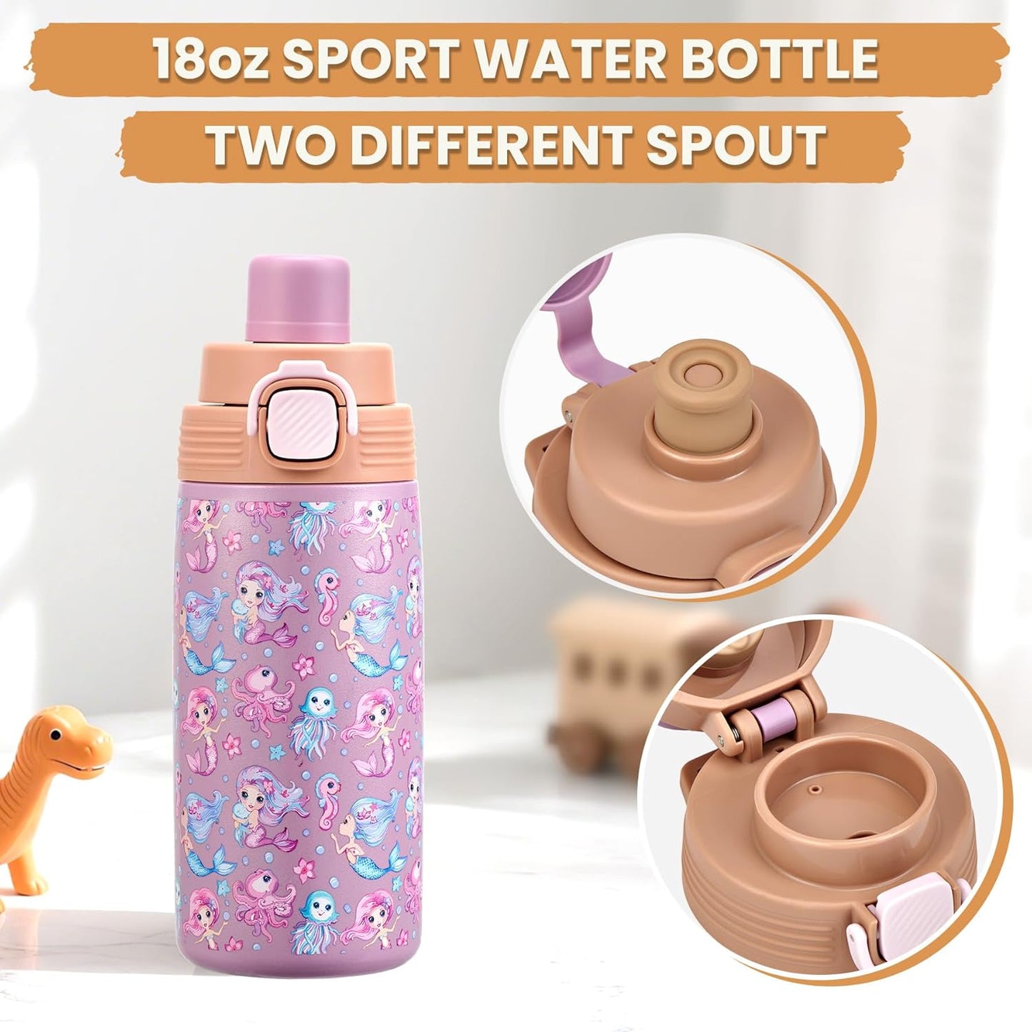 PIQUEBAR Bento Lunch Box for Kids with Thermo Ice Pack Lunch Food Container Insulated Bag, 18oz Plastic Sport Water Bottle for Kid Girls Boys