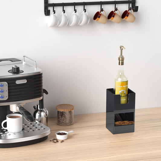 Coffee Condiment and Cup Organizer - 2-Tier Upright Cup and Lid Holder with Straw Organizer 2 Compartments Clear Acrylic Cup Dispenser for Restaurant Breakroom Coffee Station Countertop