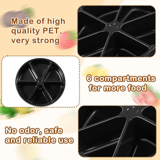 10 Pcs Round Plastic Veggie Serving Tray for Christmas Festival 11.8 Inch 6 Sectional Taco Serving Platter with Lid Food Round Platter Container Fruit Organizer for Party Buffet (Black)