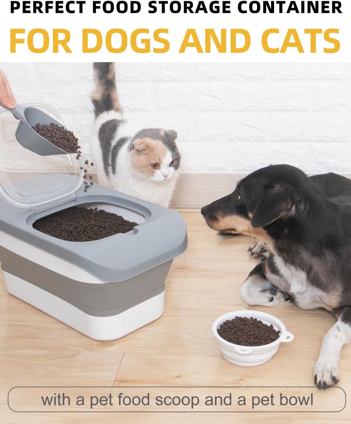 HOYTAMDAR 35lbs Dog Food Storage Container, Collapsible Dog Food Container, Wheels, Handle, Airtight Pet Food Storage Container, Scoop, 2L Small Dry Food Pail For Dog Cat Bird Food