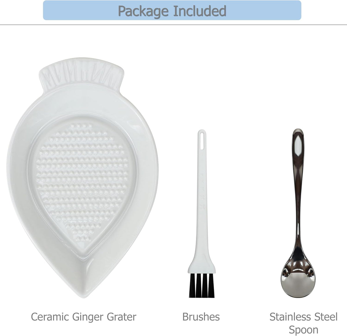 EIKS Ceramic Grater Plate Grinding Dish with Spoon and Brushes