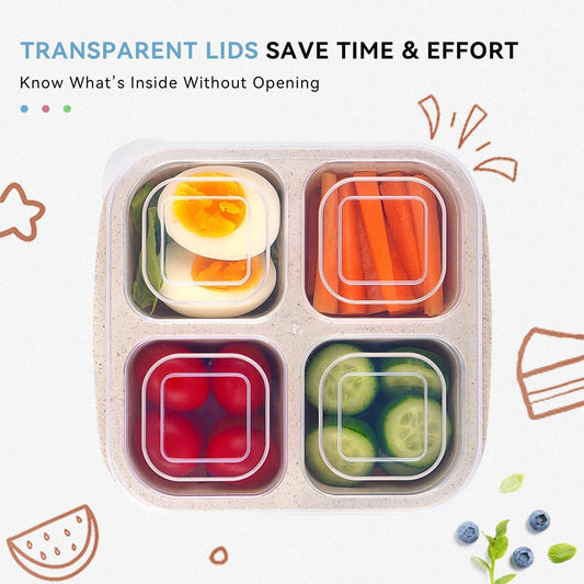 8 Pack Snack Box Container, 4 Compartments Bento Snack Containers for Organized Meal Prep, Reusable Divided Lunch Food Storage Containers for Work, Picnic– Microwave, Dishwasher, Freezer Safe