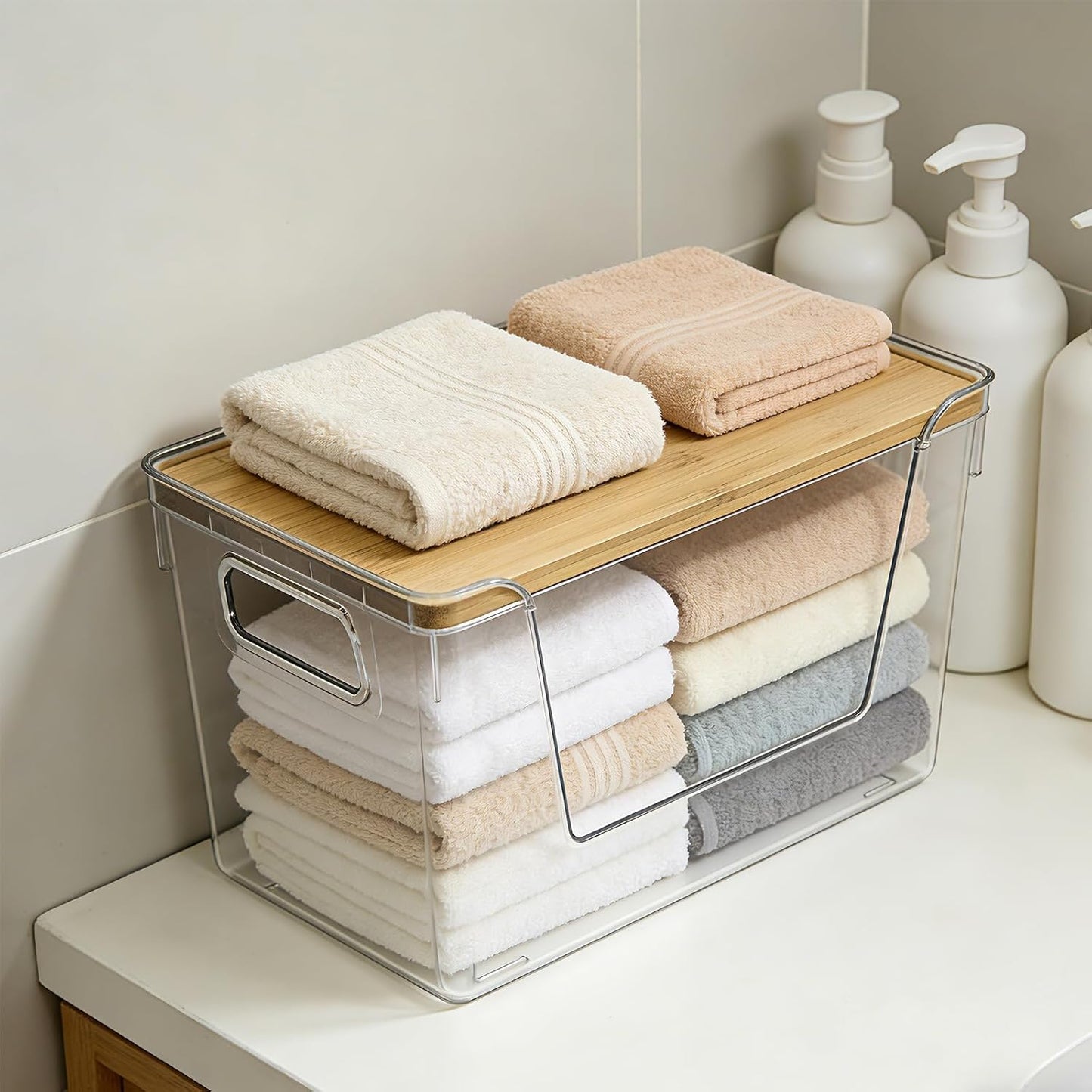 2 Set Pantry Organizers and Storage - Stackable Pantry Storage Bin Containers for Potato, Onion, Garlic, Fruit, Vegetable, Produce - Clear Front Open Kitchen Under Sink Organizer with Lid