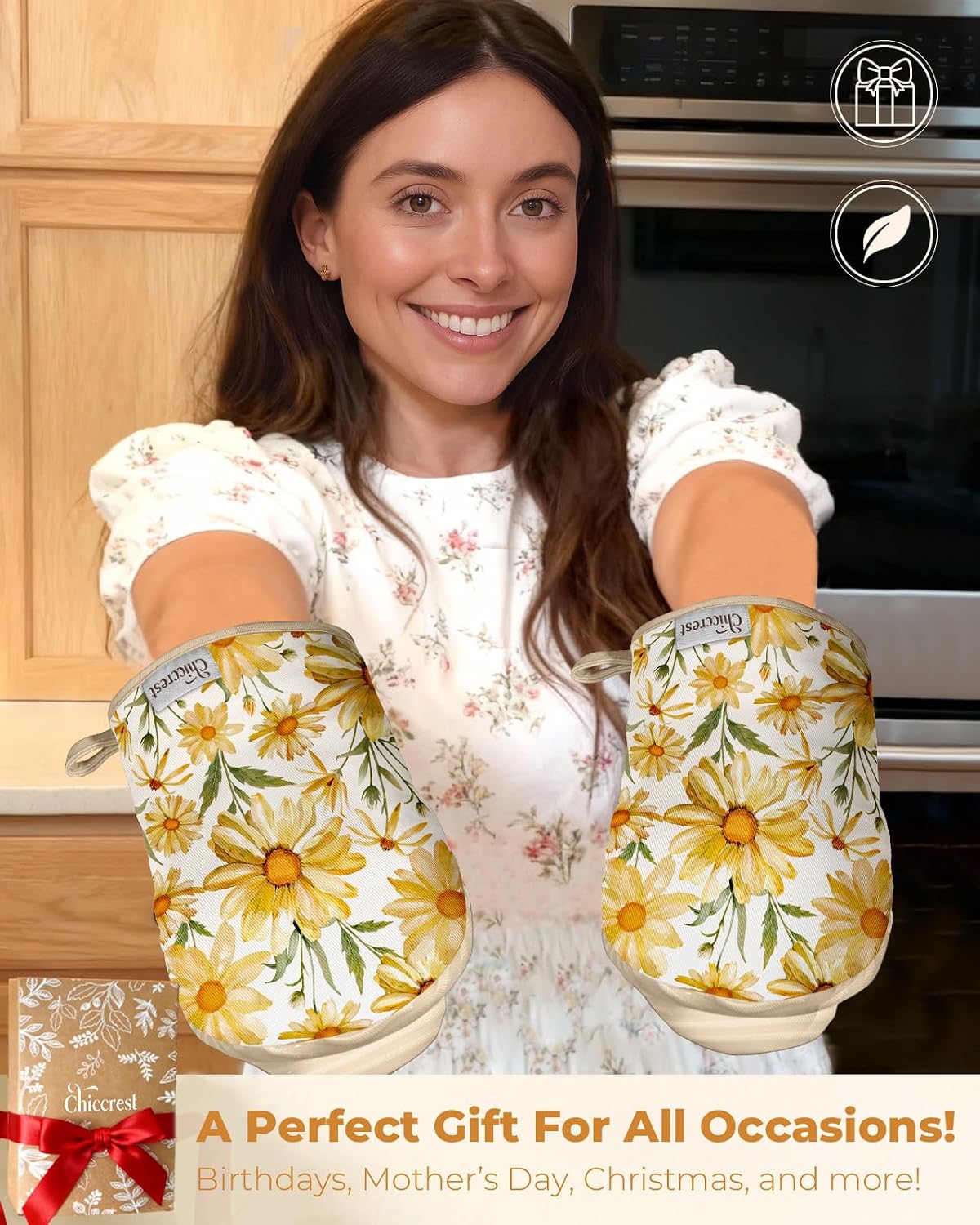 100% Thick Cotton Mini Oven Mitts Silicone Grip Lemon & Birds