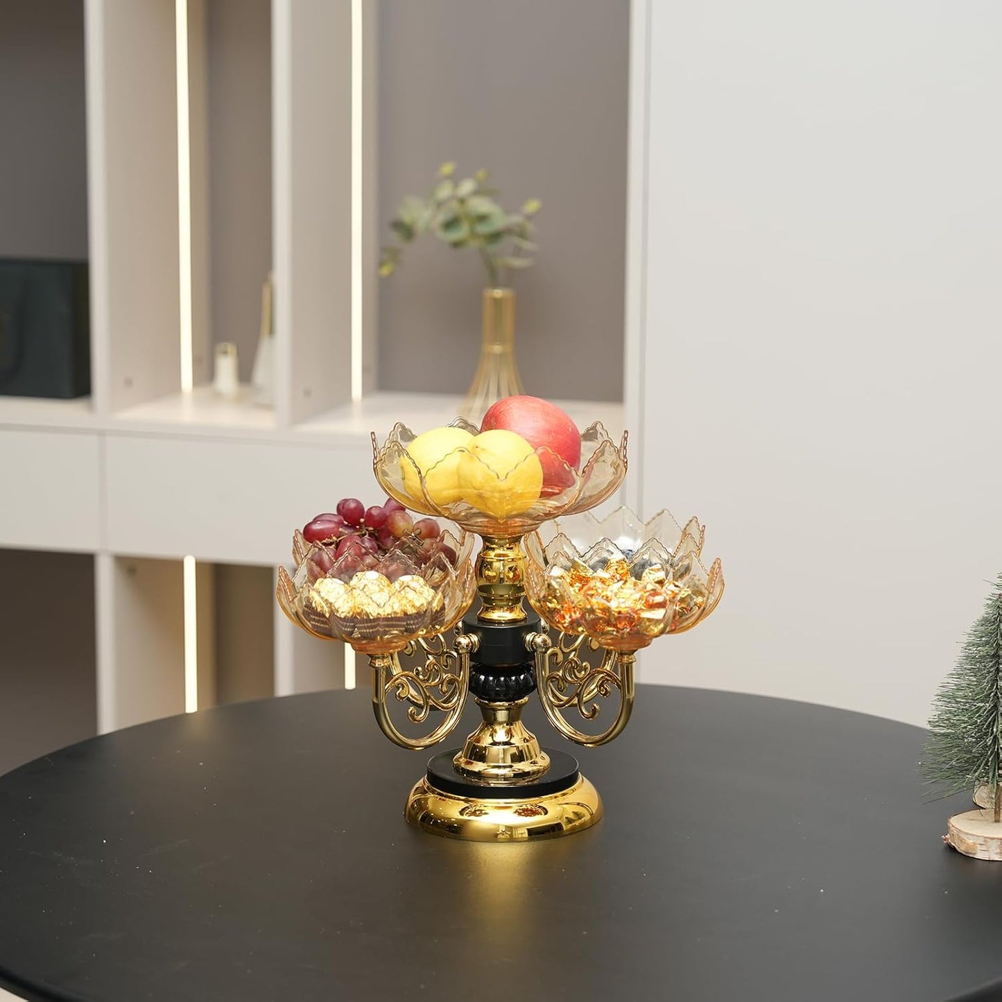 Multi-layer Fruit Tray Rotatable Candy Tray Plastic Fruit Rack Snack Display Bowl for Table Decoration Table Organizer (Yellow)