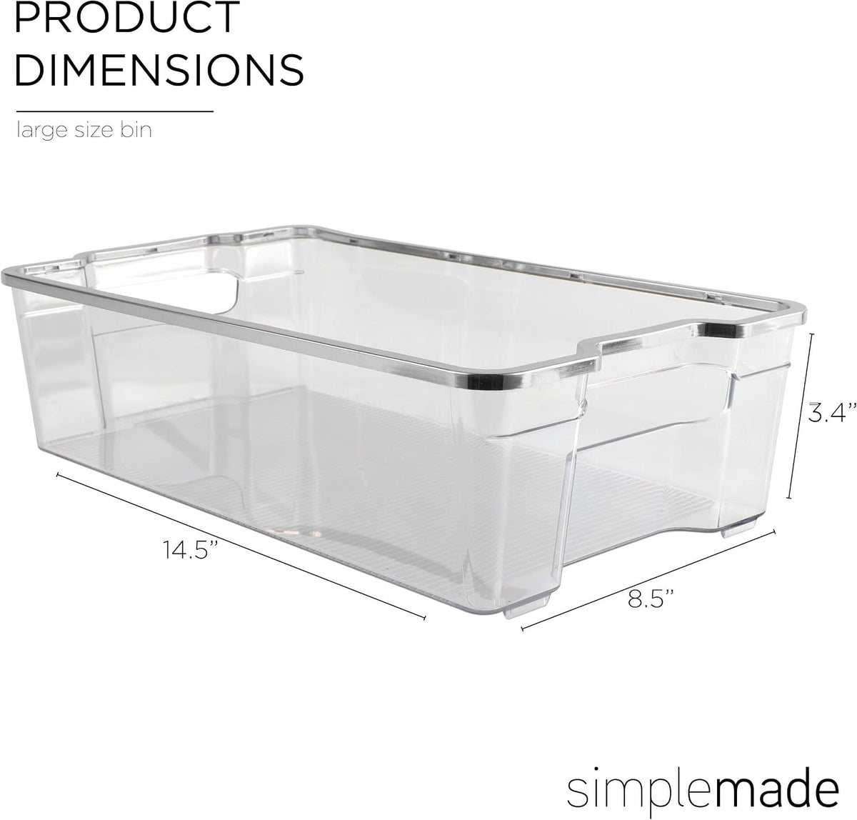 SIMPLEMADE Clear Refrigerator Organizer Bins - Clear Bins for Fridge, Containers for Fridge and Freezer, Multipurpose Storage for Kitchen, Office, Bathroom, Pack of 3 (Design 2)
