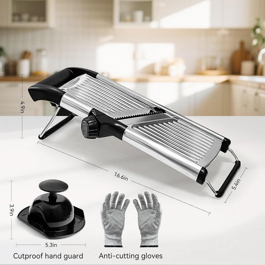 Mandoline Slicer, Adjustable Stainless Steel Slicer, Food Holder and Gloves