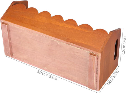 Wood Pantry Organizer Bin with Ergonomic Handles for Potatoes and Bread, Rustic Wooden Storage Basket with Waveshaped Contours and Flat Bottom for Kitchen Pantry or Cabinet