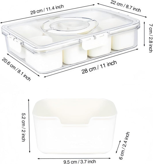 Divided Serving Tray with Lid and Handle - Snackle Box Charcuterie Container for Portable Snack Platters - Clear Organizer for Candy, Fruits, Nuts, Snacks